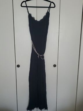 Hot Topic's Black Double Slit Cross Chain Belt Maxi Slip Dress